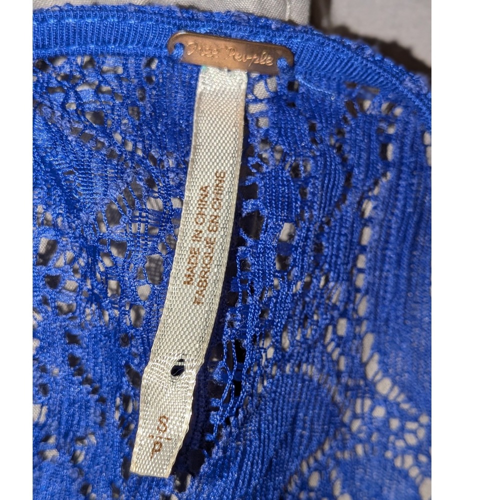 Free People Royal Blue Floral Lace Fit and Flare‎ 3/4 Sleeve Mini Dress Small - Picture 4 of 10